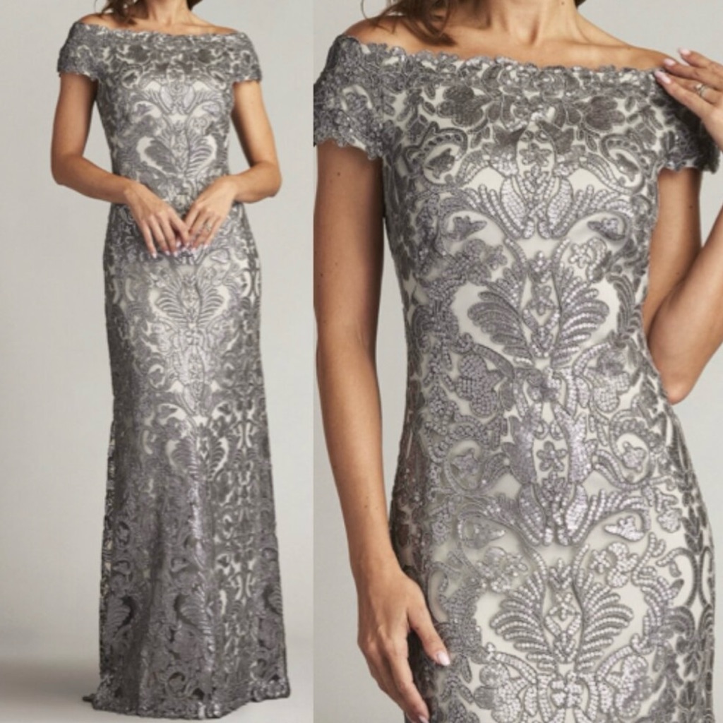 Tadashi Shoji Sequin Embroidered Tulle Gown